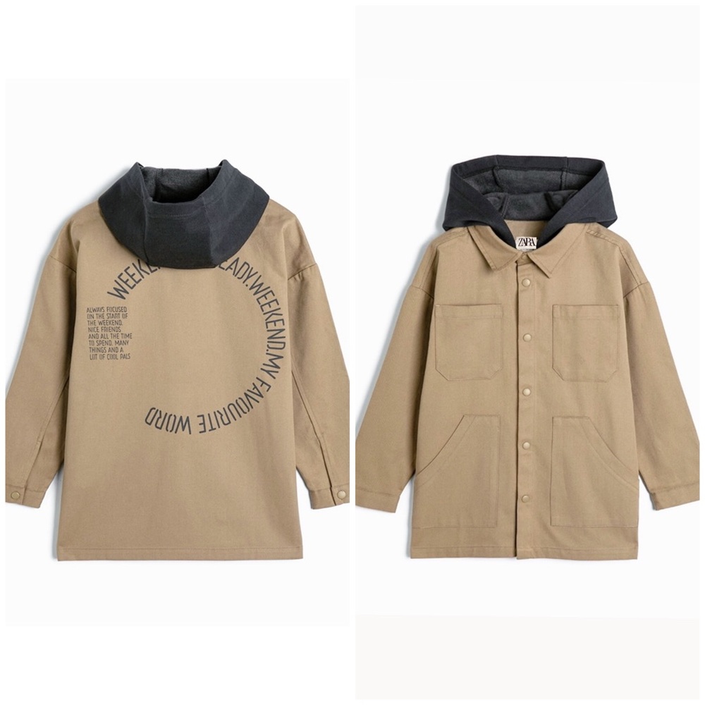 ZARA Kids ~ Back Printed Oversized Hooded Shacket